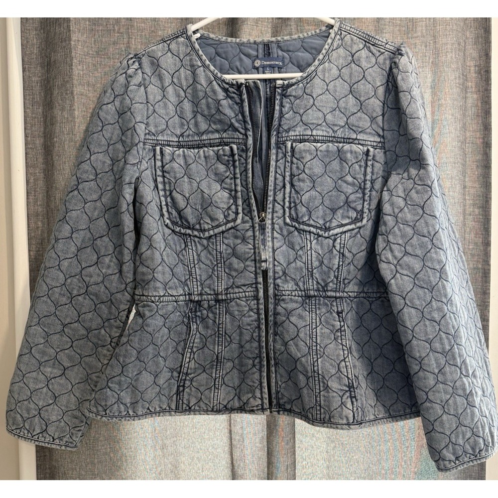 Democracy Denim Quilted Full Zip Edwardian Puff Sleeve Jacket Juniors Size Large